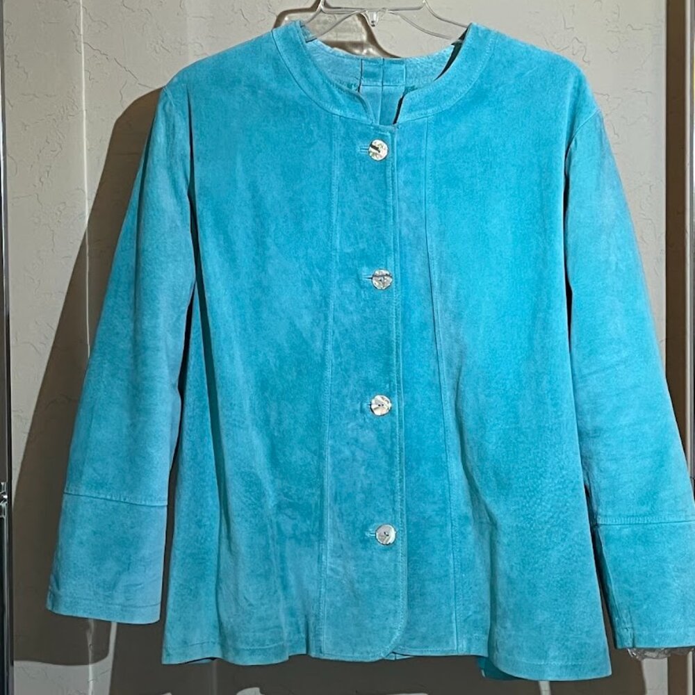 Women’s Teal Suede Button-Front Blazer Jacket